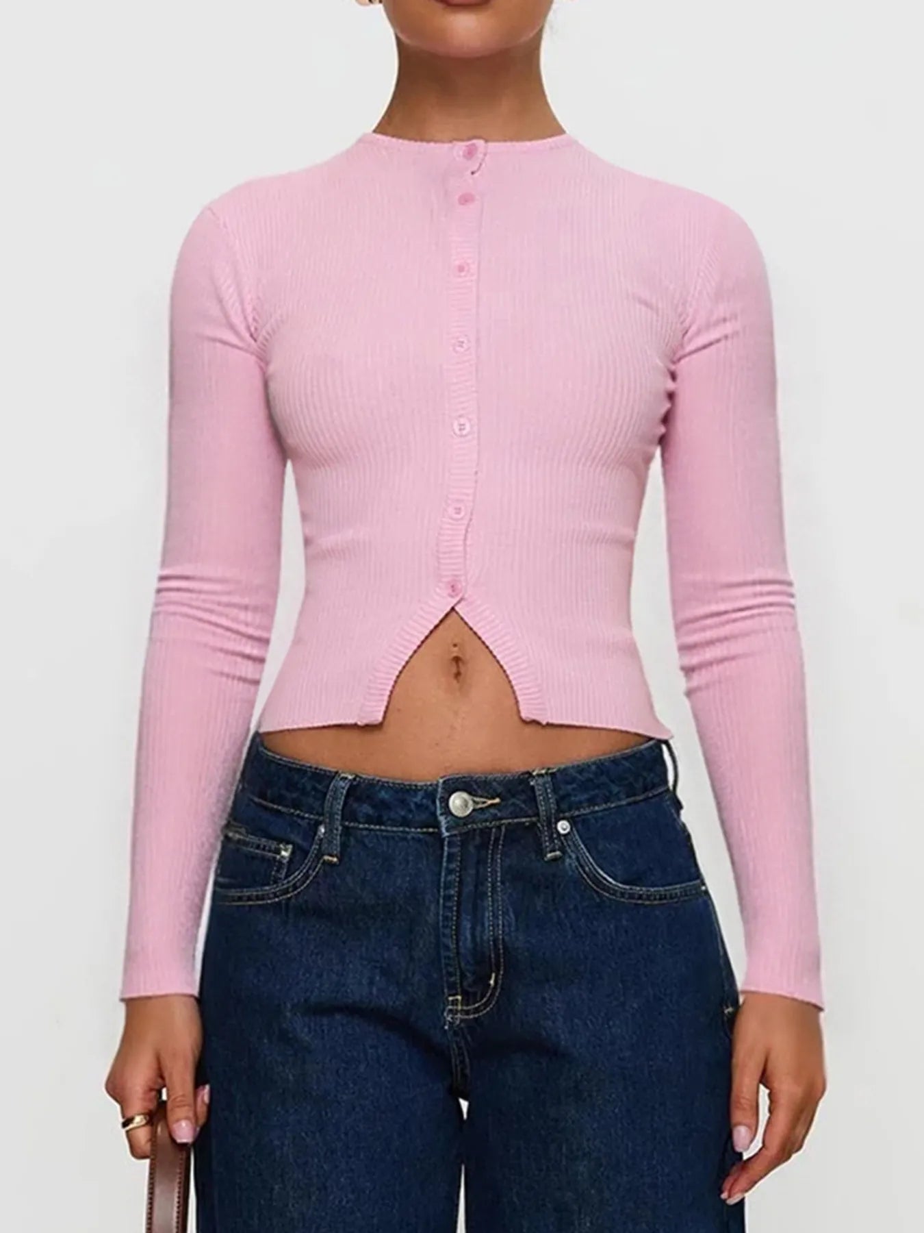 Ribbed Button-Up Cardigan - Fashorio