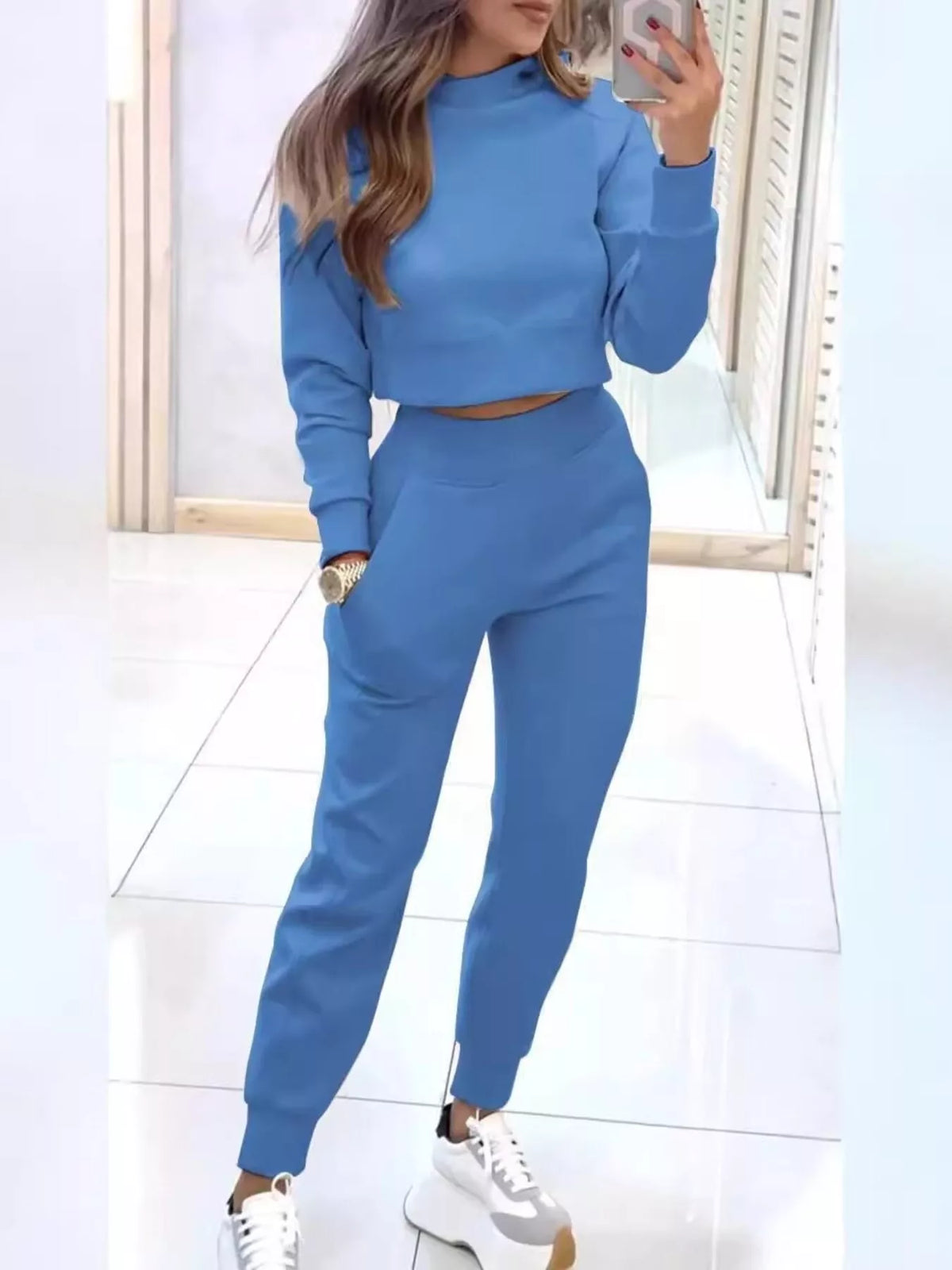 Casual Chic Cropped Sweatshirt and Jogger Set, view 4