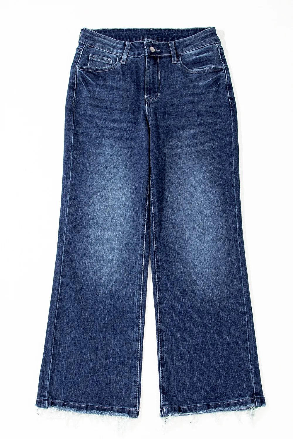 Raw hem detail on flare denim