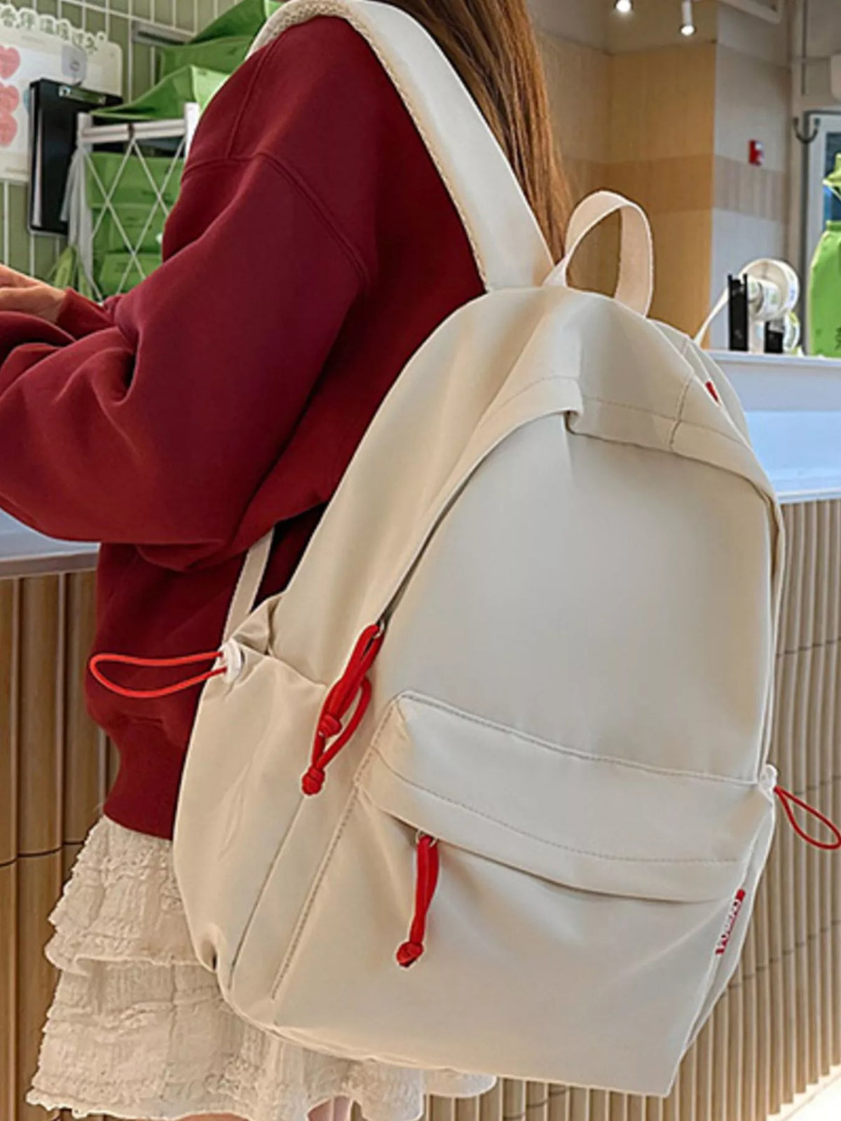 White casual nylon backpack back and straps