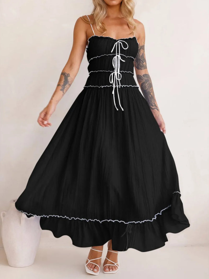 Devine frill ruffled hem midi cami dress front view
