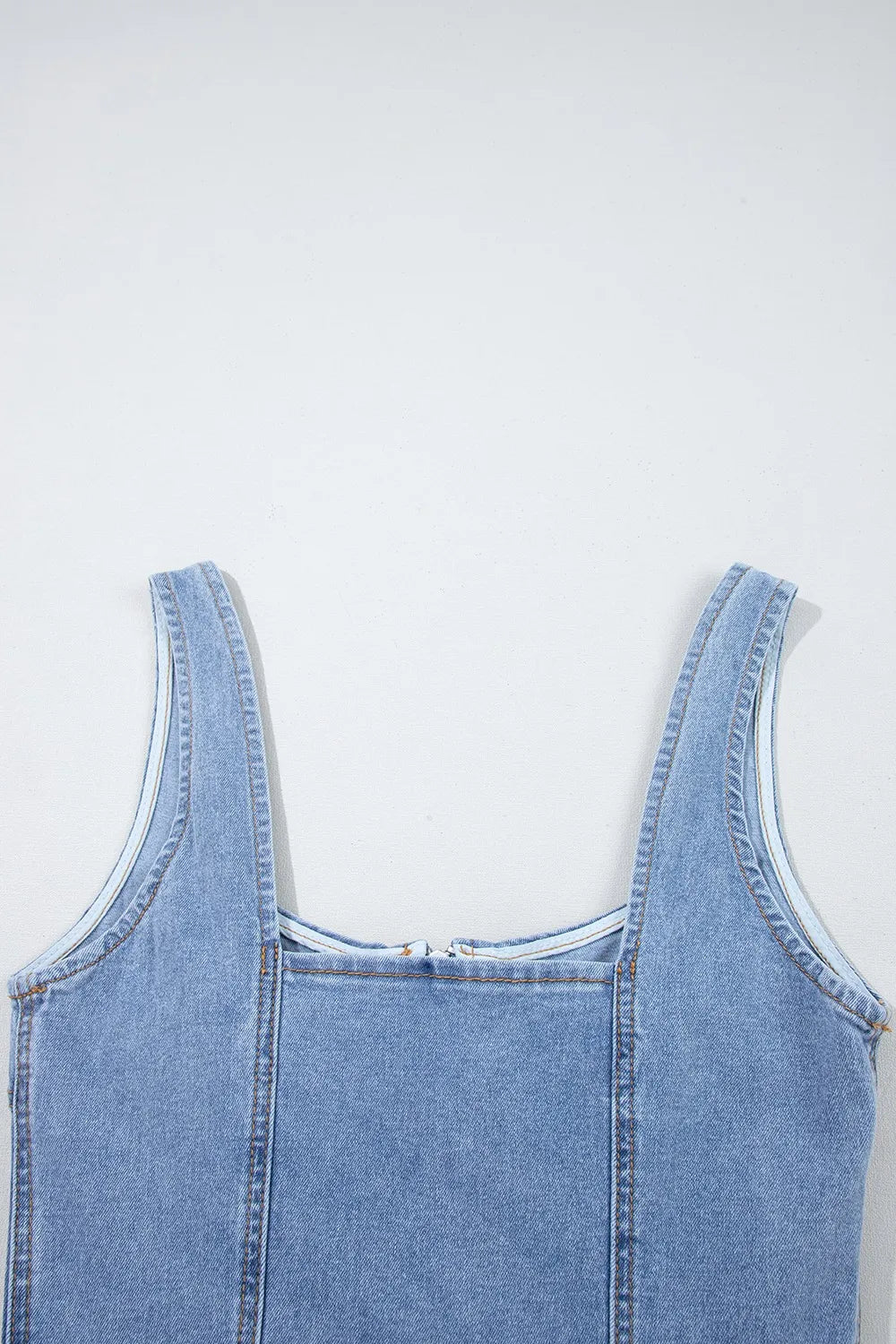 Square Neck Wide Strap Denim Dress - Fashorio