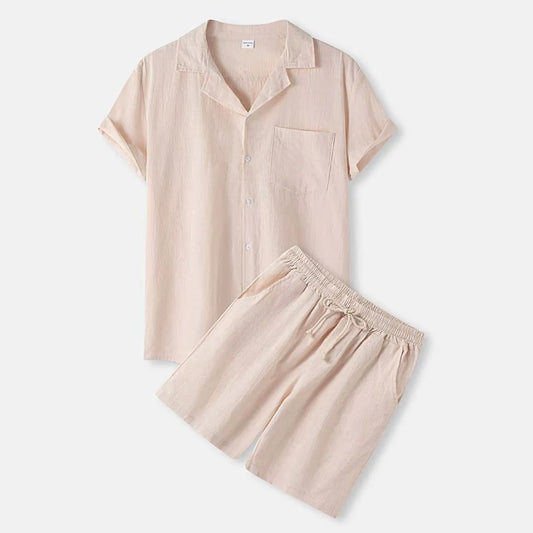 Men's Full Size Button Up Shirt and Shorts Set Plus Size Light Powder - Fashorio