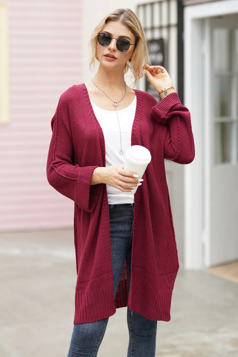 Open Front Long Sleeve Cardigan - Fashorio