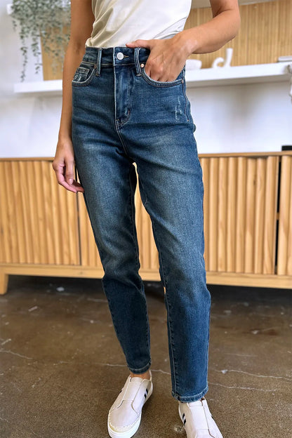 Judy Blue Full Size Tummy Control High Waist Slim Jeans - Fashorio