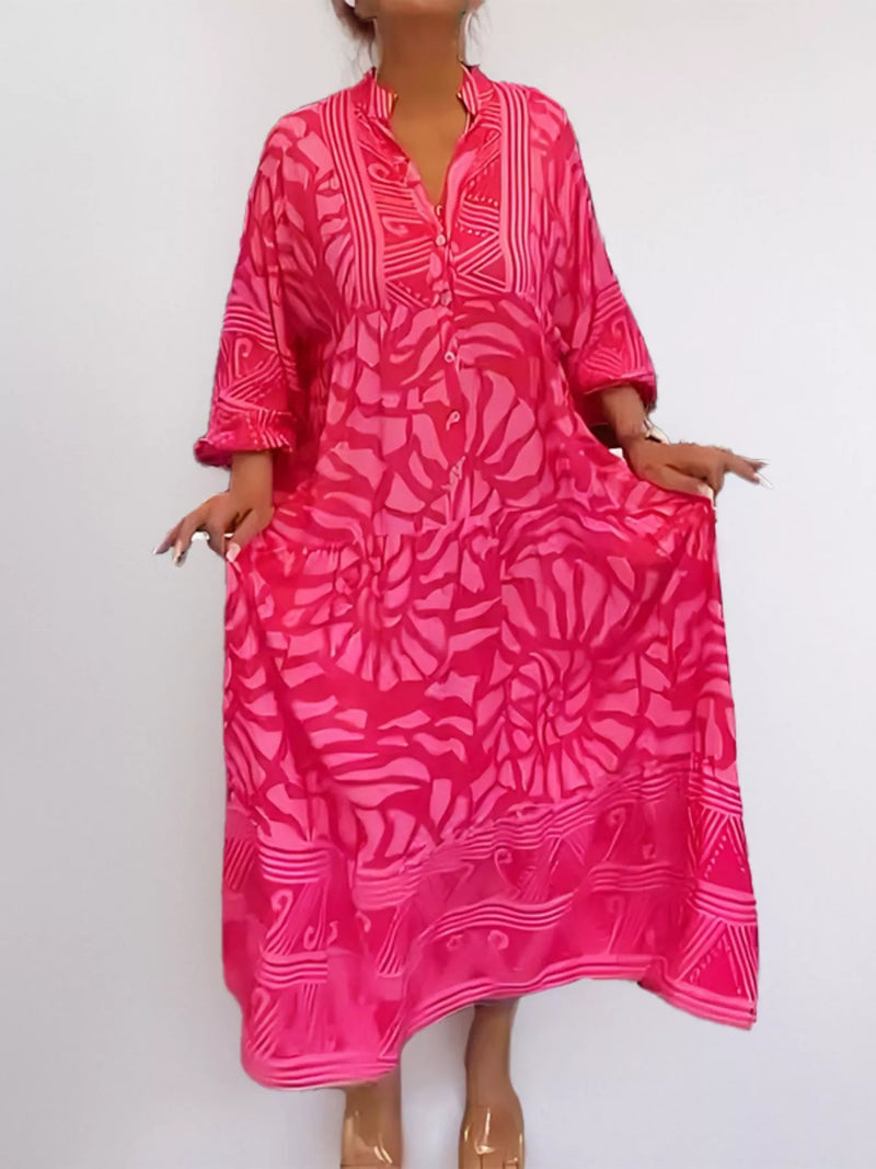 Printed button front midi dress front view