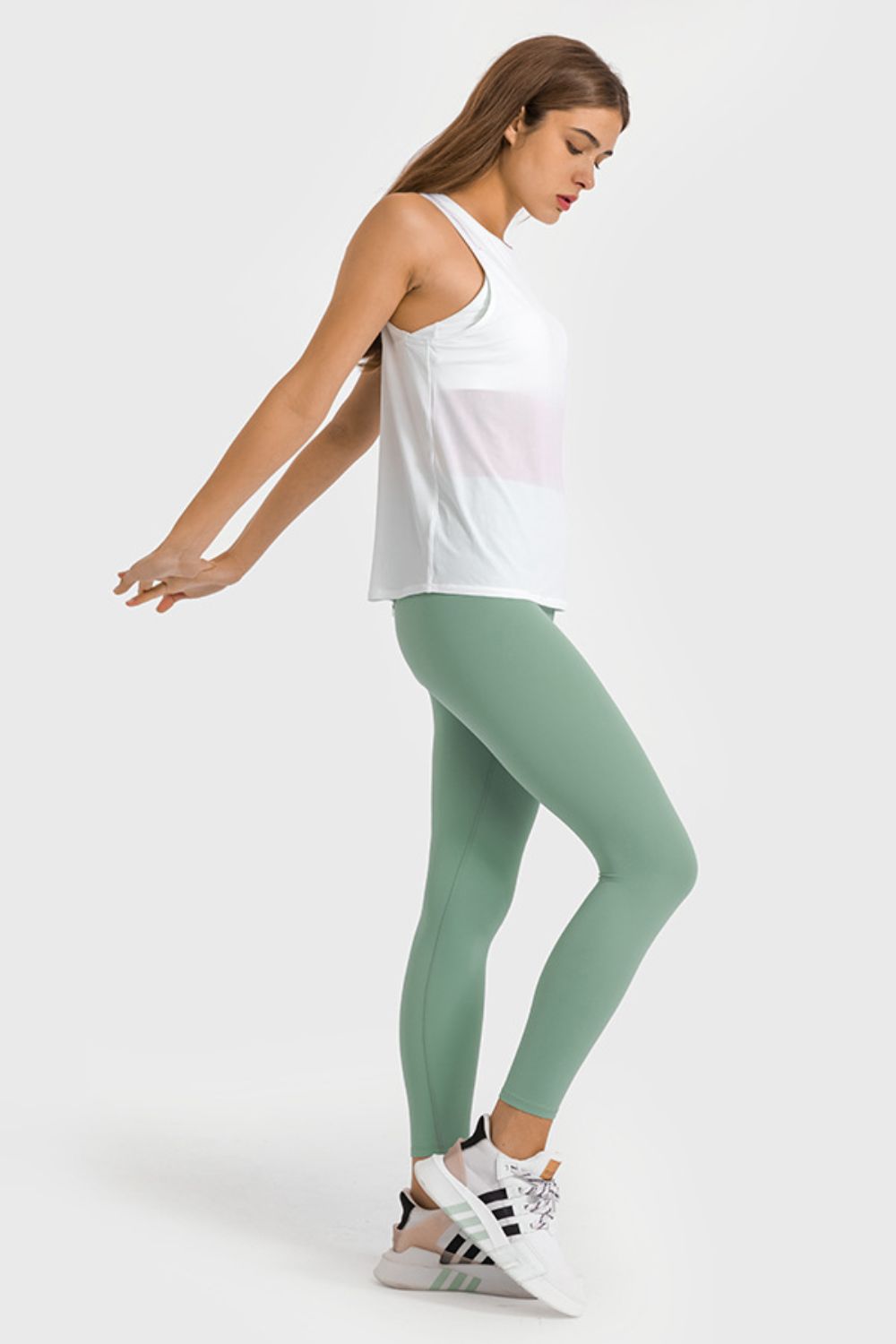 high waist ankle length yoga leggings back view