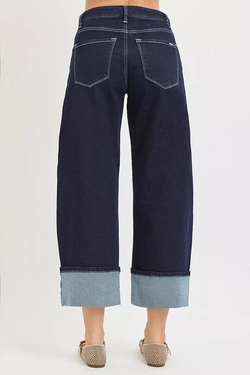 RISEN cropped barrel jeans back view with pockets