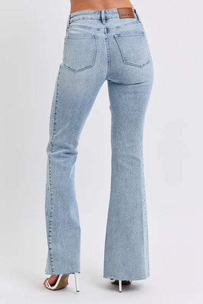 Judy Blue Full Size Mid Rise Rhinestone Side Panel Detail Flare Jeans Plus Size - Fashorio