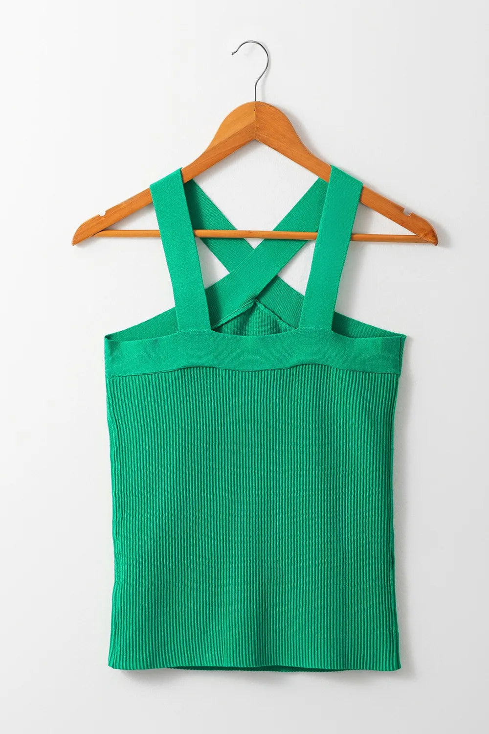 Ribbed Criss Cross Halter Sweater Tank in Green view 7