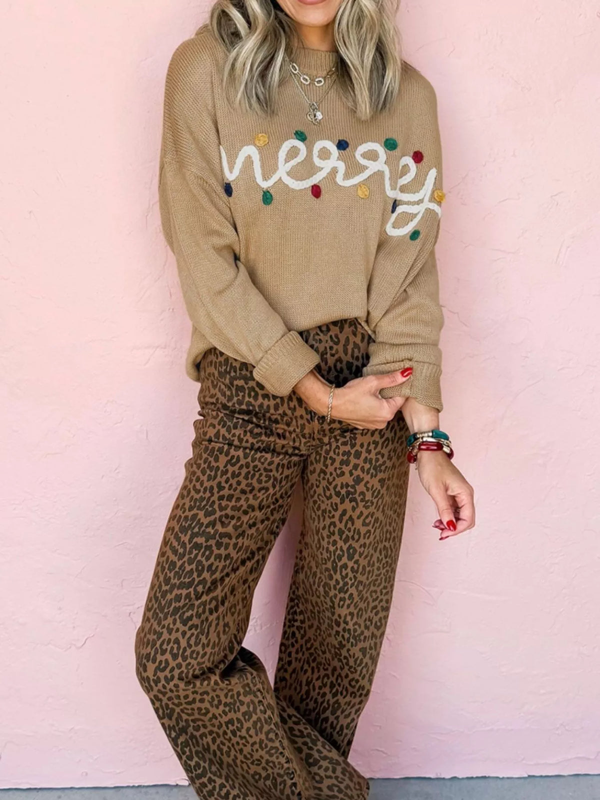 Christmas Dot Detail Dolman Sweater front view
