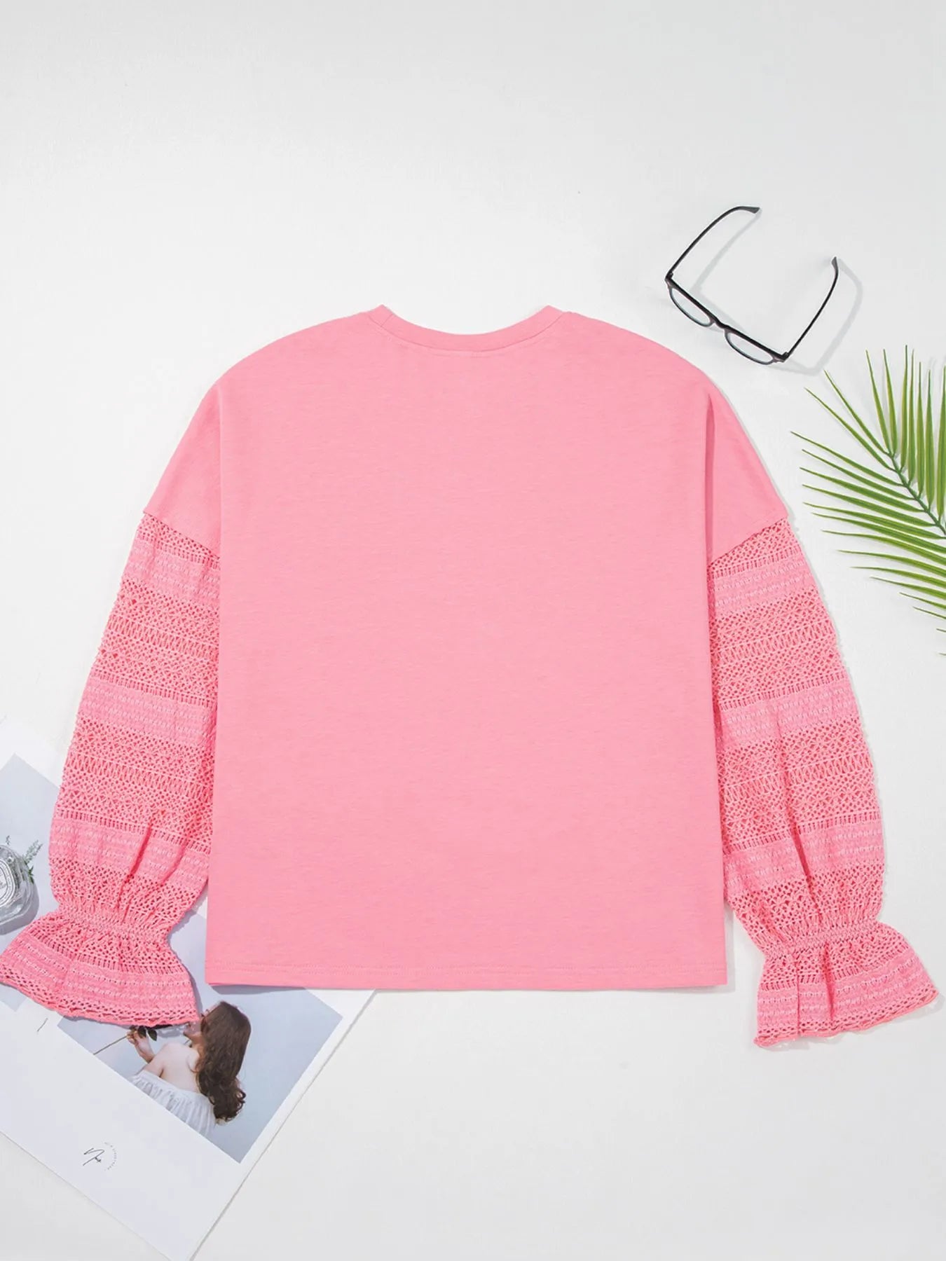 Lace Detail Flounce Sleeve Sweatshirt - Fashorio