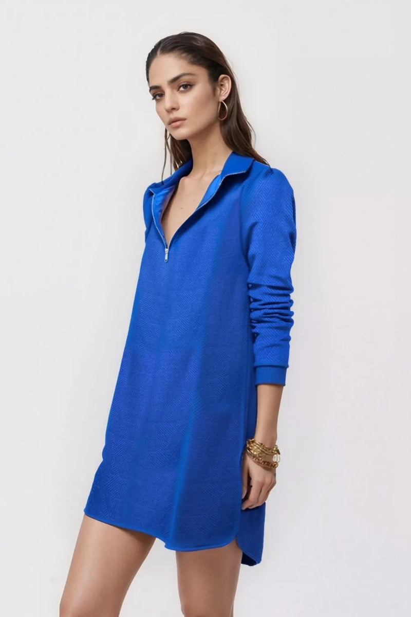 Textured quarter zip long sleeve dress front view