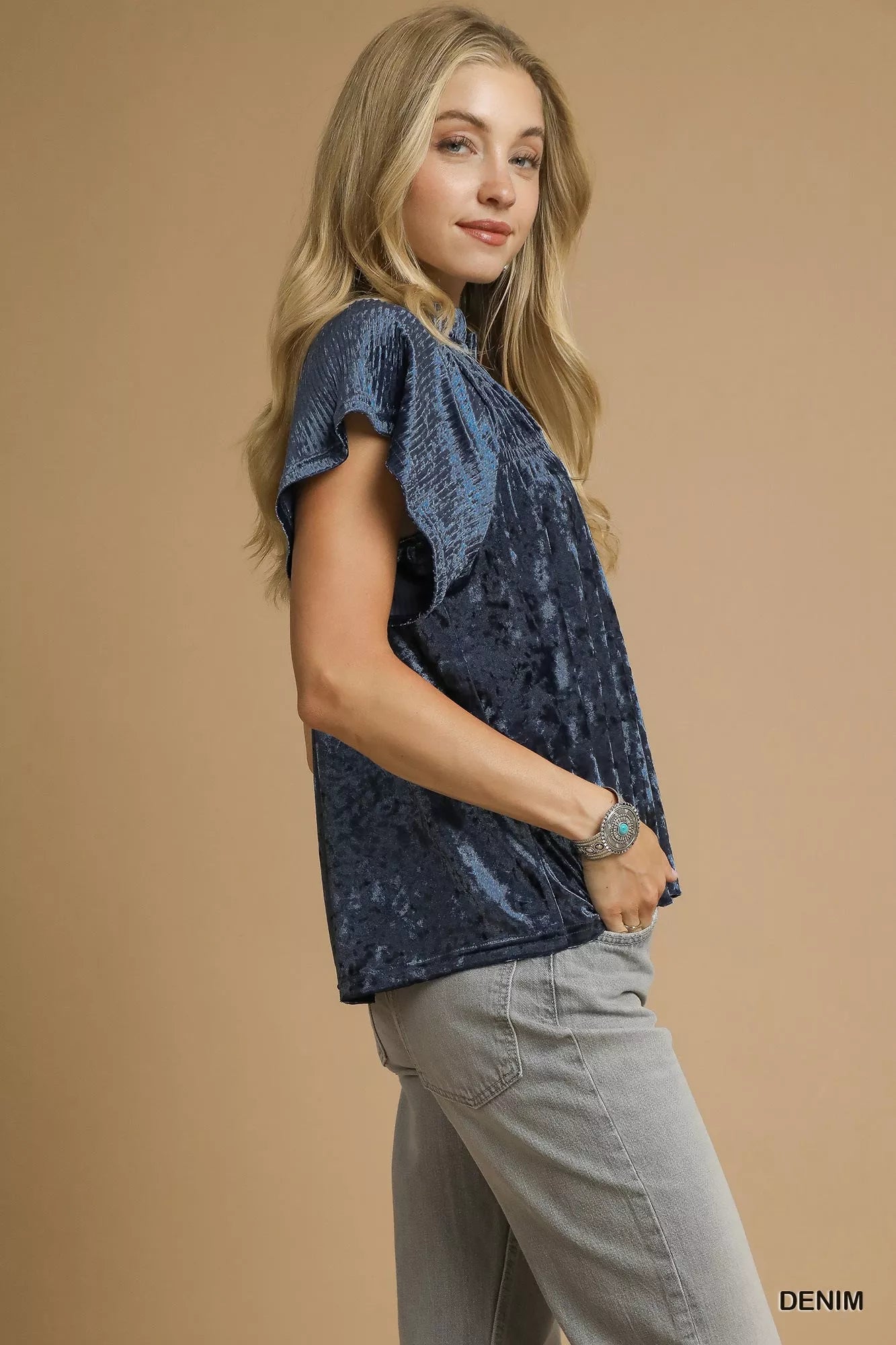 Umgee Crushed Velvet Pleated Blouse - Fashorio