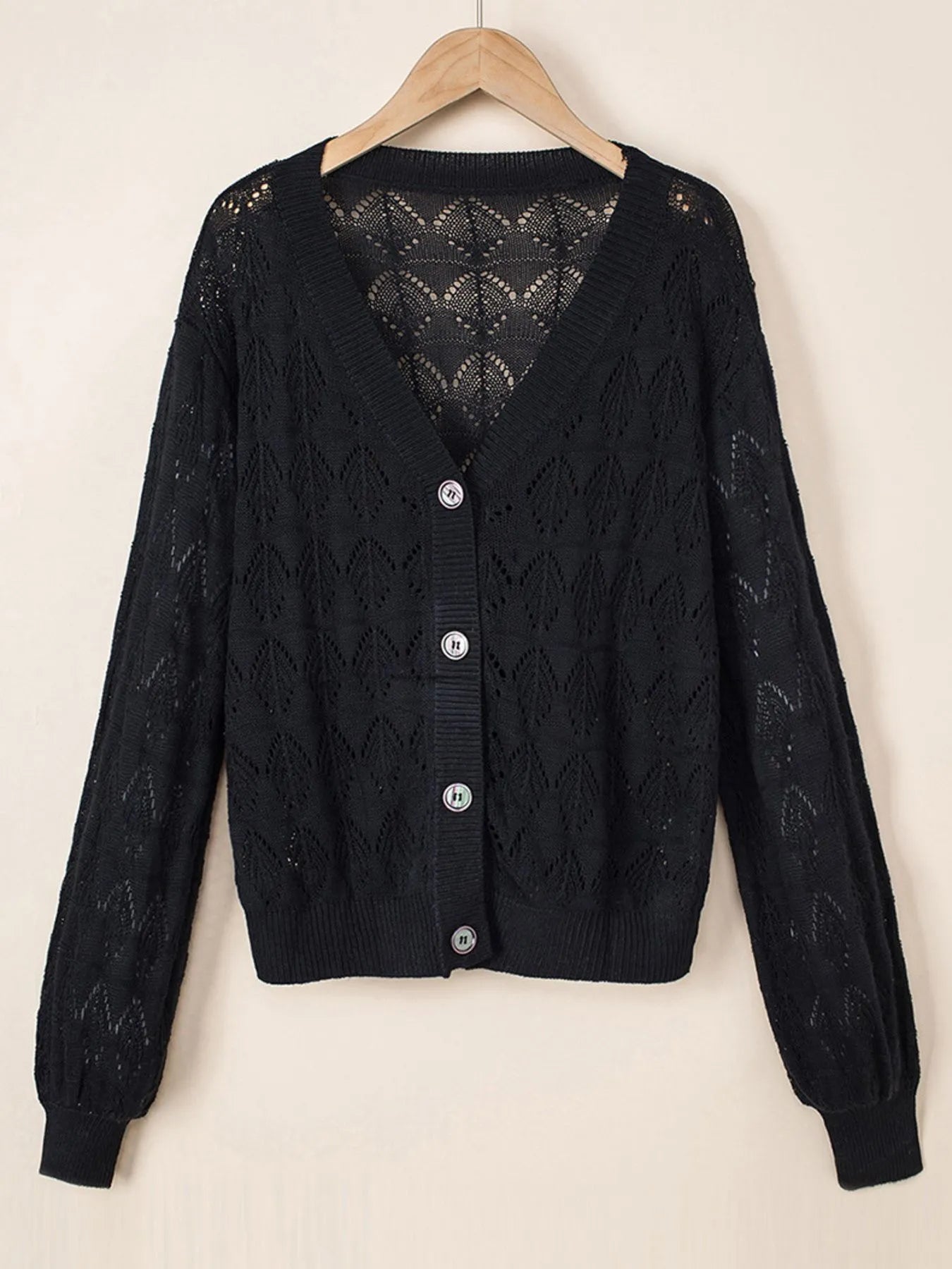 Openwork Button Up Cardigan - Fashorio