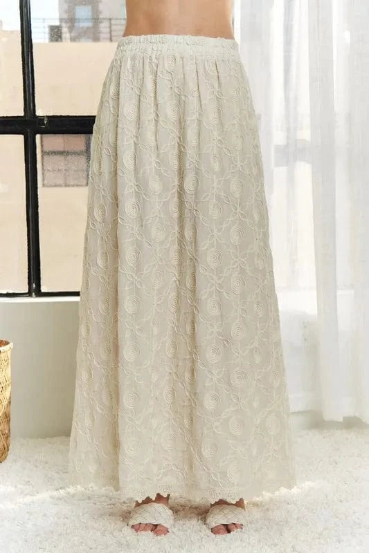 ADORA ADORA Elastic Waist Applique Maxi Skirt