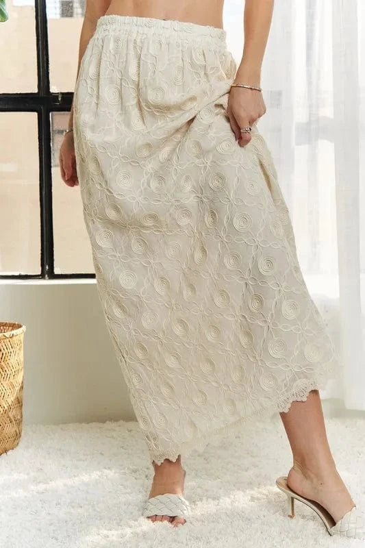 ADORA ADORA Elastic Waist Applique Maxi Skirt