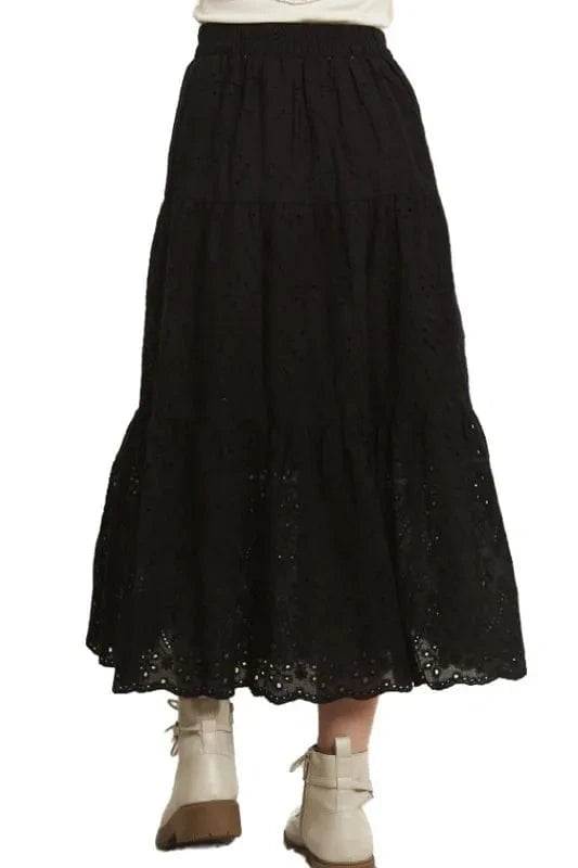 ADORA ADORA Elastic Waistband Tiered Midi Skirt