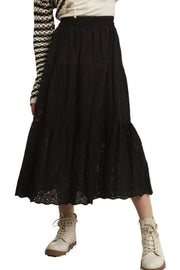 ADORA Black / S ADORA Elastic Waistband Tiered Midi Skirt