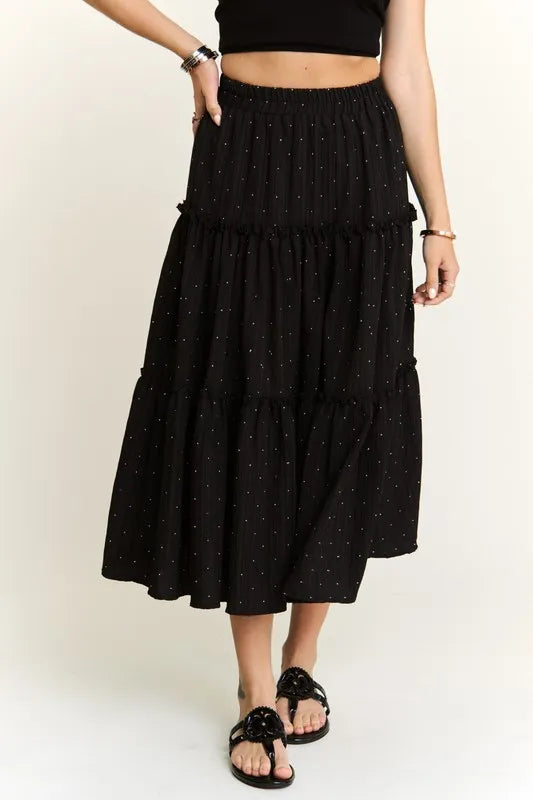 ADORA BLACK / S ADORA Rhinestone Accent Tiered Skirt