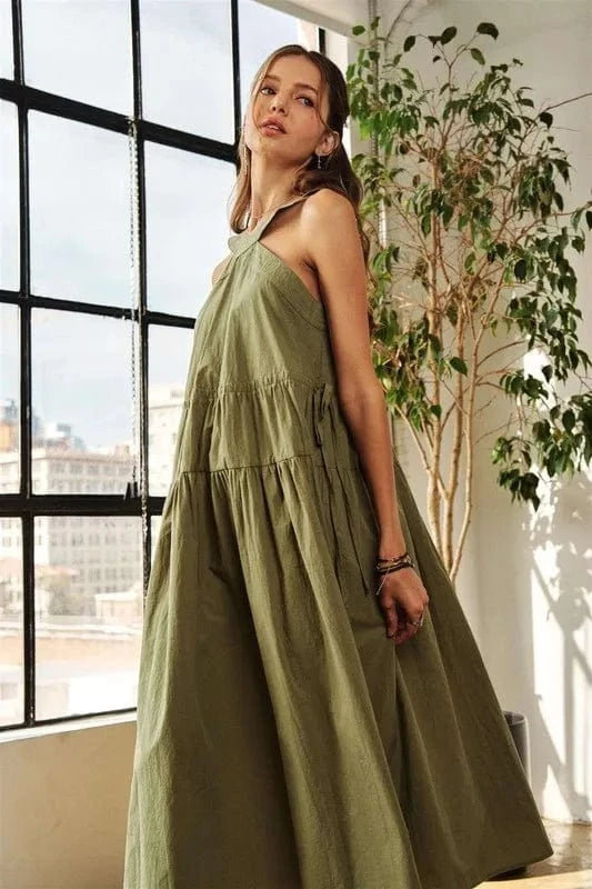 ADORA dresses ADORA Crisscross Wide Strap Drawstring Detail Midi Dress