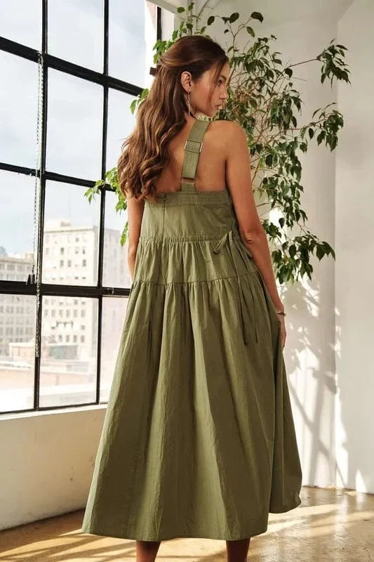 ADORA dresses ADORA Crisscross Wide Strap Drawstring Detail Midi Dress