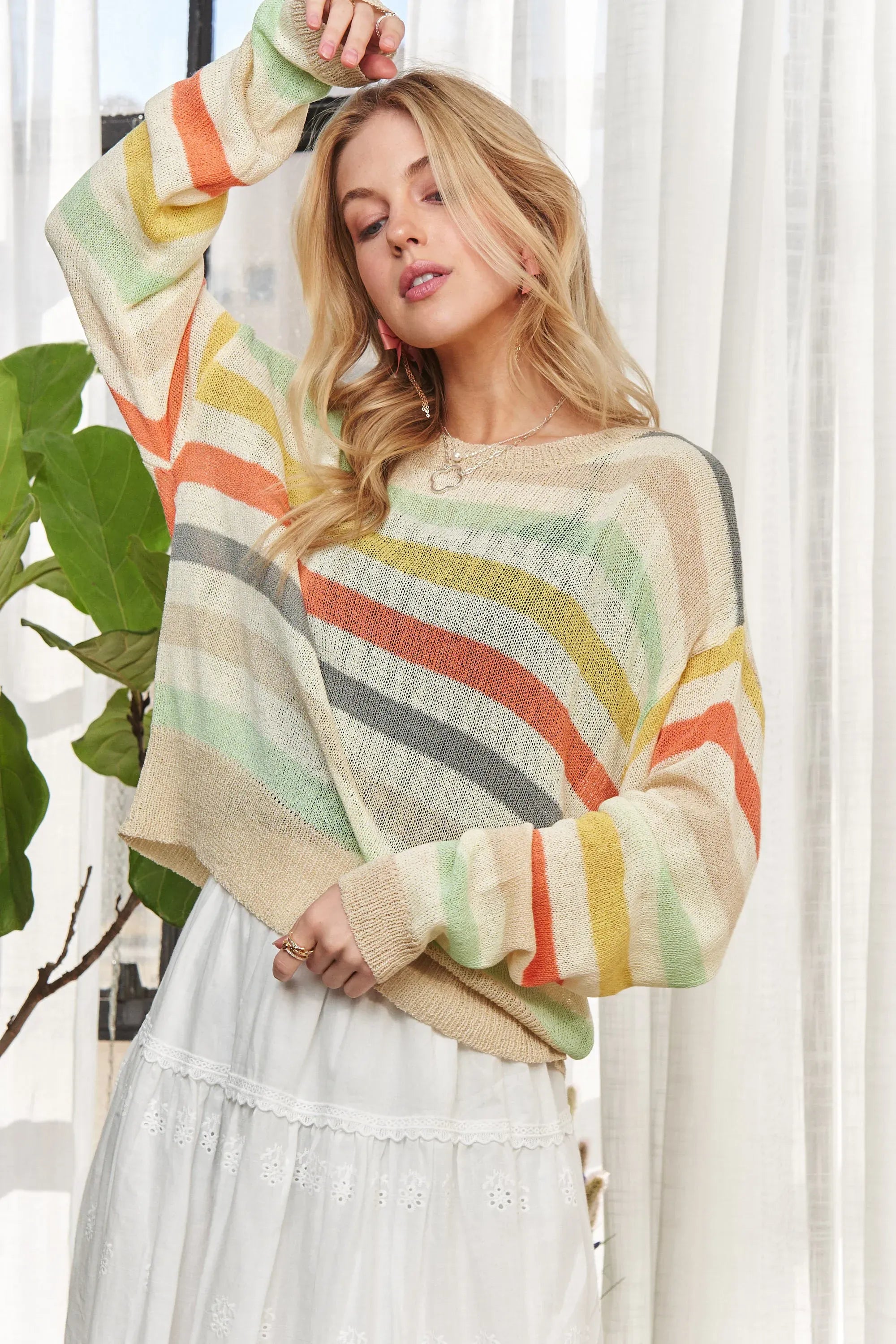 ADORA Knit Tops ADORA Stripe Long Sleeves Knit Top
