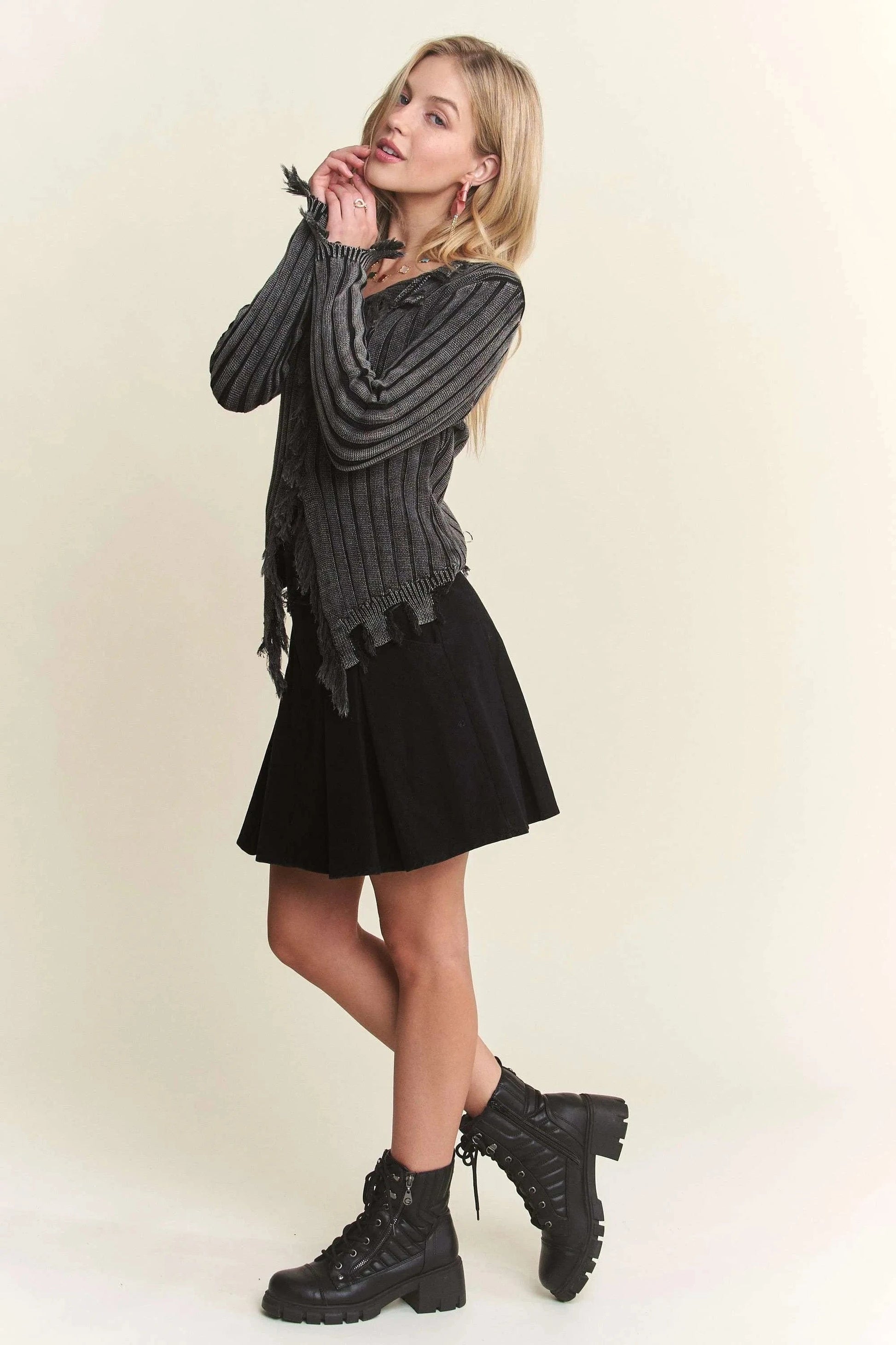 ADORA Sweater Dresses ADORA Distressed Edge Washed Sweater