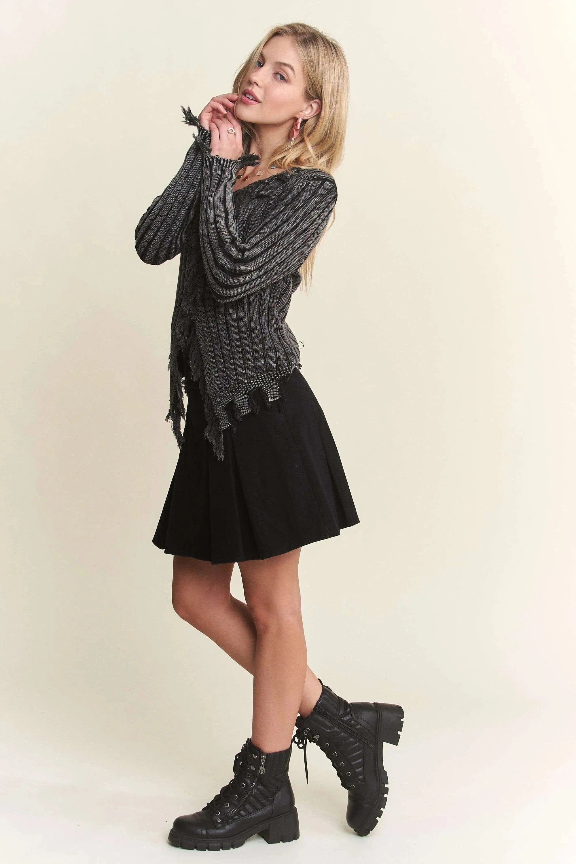 ADORA Sweater Dresses ADORA Distressed Edge Washed Sweater