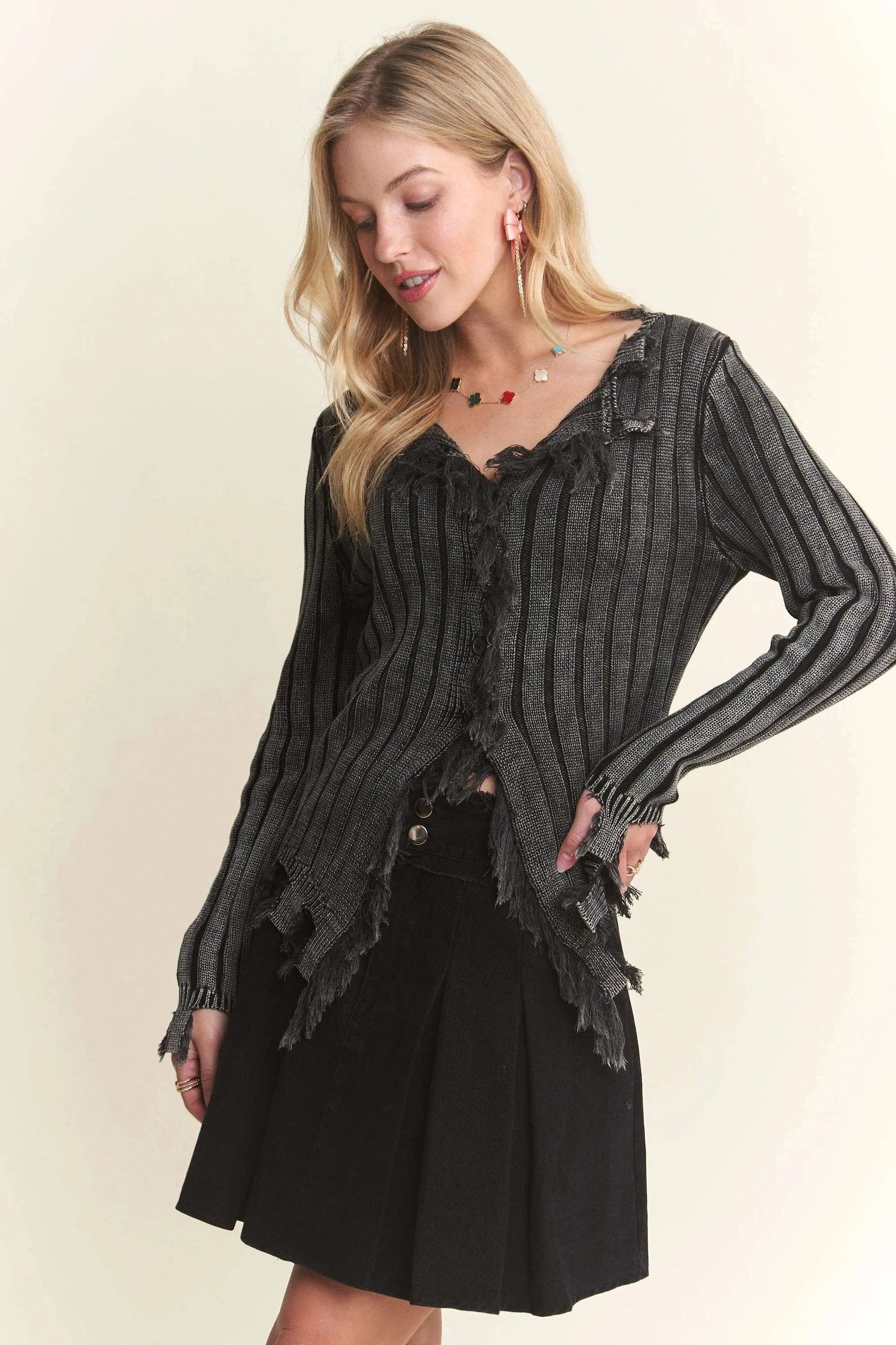 ADORA Sweater Dresses ADORA Distressed Edge Washed Sweater