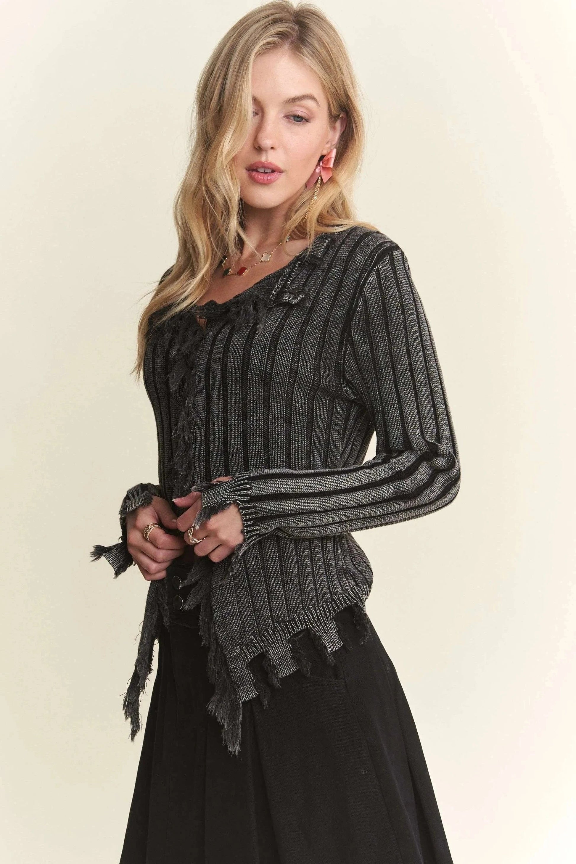 ADORA Sweater Dresses ADORA Distressed Edge Washed Sweater