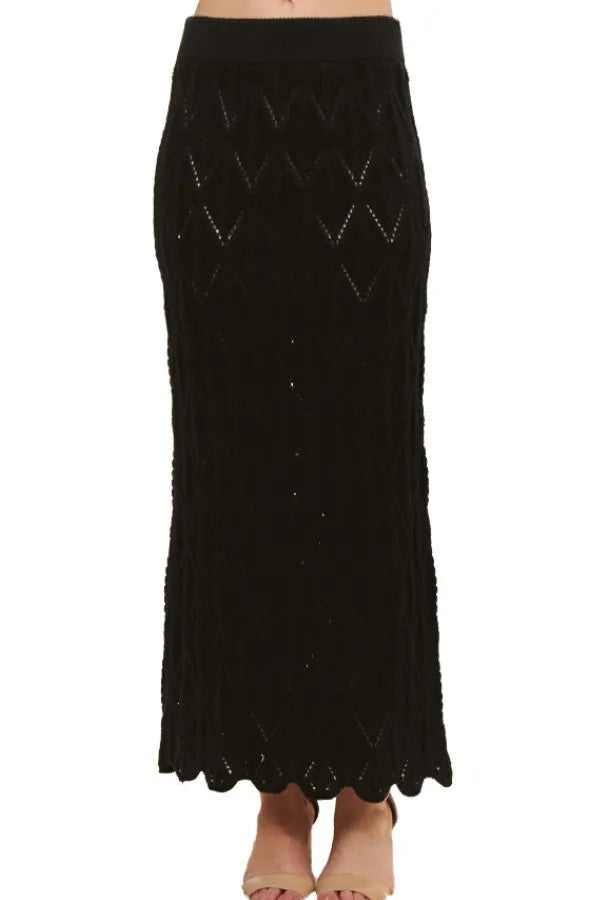 ADORA Sweater Dresses BLACK / S ADORA Scallop Trim Detail Knit Skirt