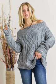 ADORA Sweater Dresses GREY / S ADORA  Cable Knit Off Shoulder Sweater