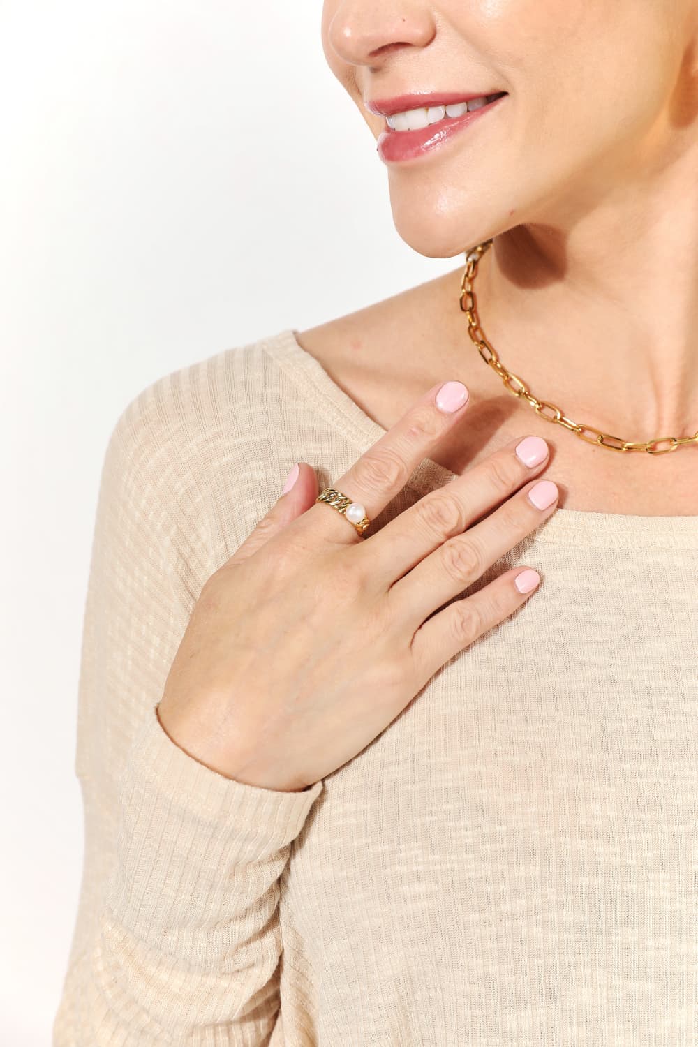 Adored Gold / One Size Adored Pearl Stainless Steel Open Ring