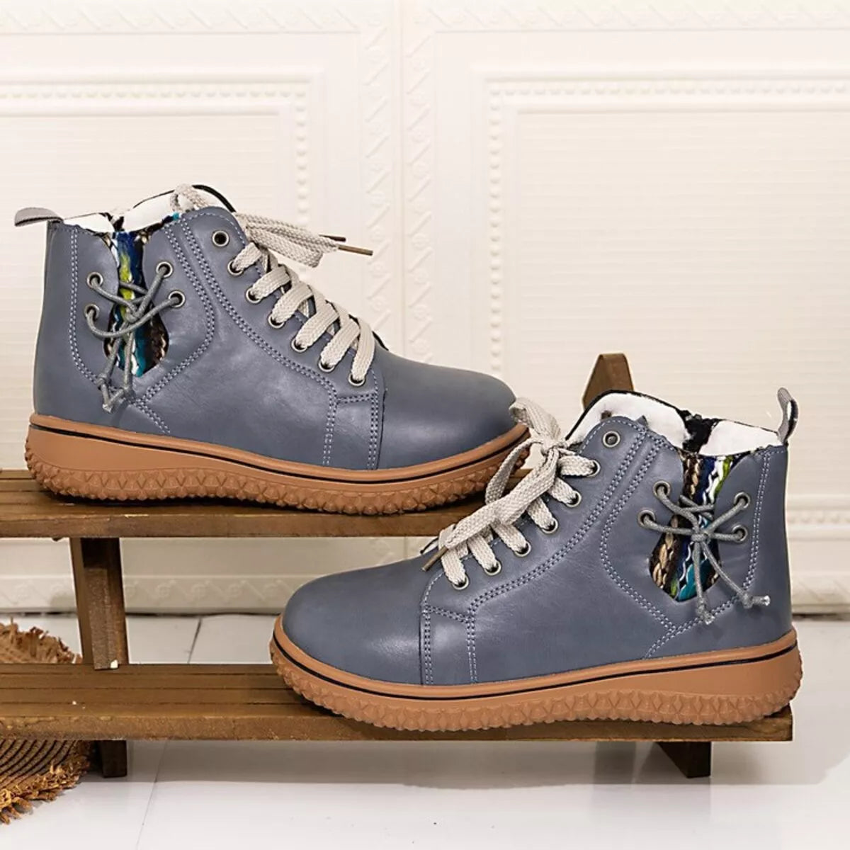 Round toe platform ankle boots back view
