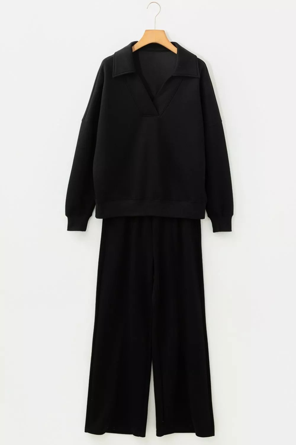 Collared V Neck Sweatshirt and Sweatpants Set, view 8