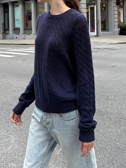 Cable-Knit Round Neck Pullover Sweater - Fashorio