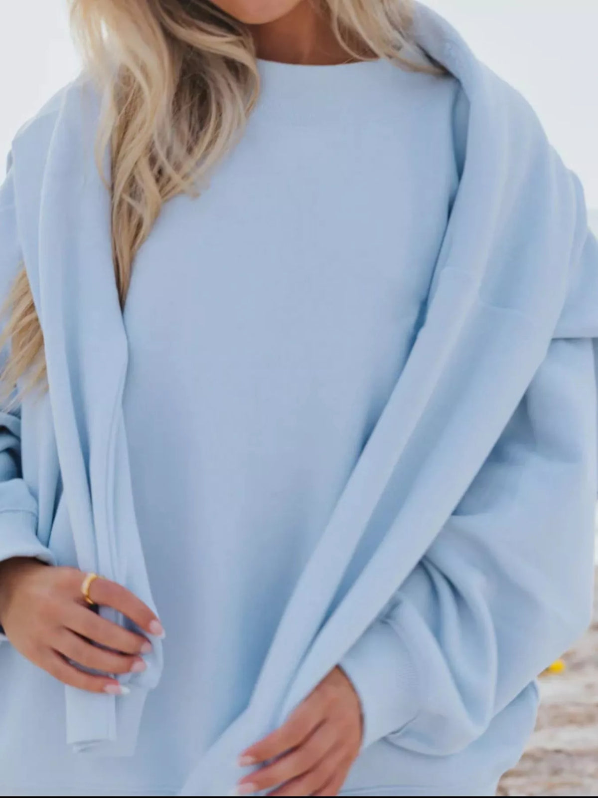 Relaxed Fit Round Neck Sweatshirt and Shorts Set, view 9