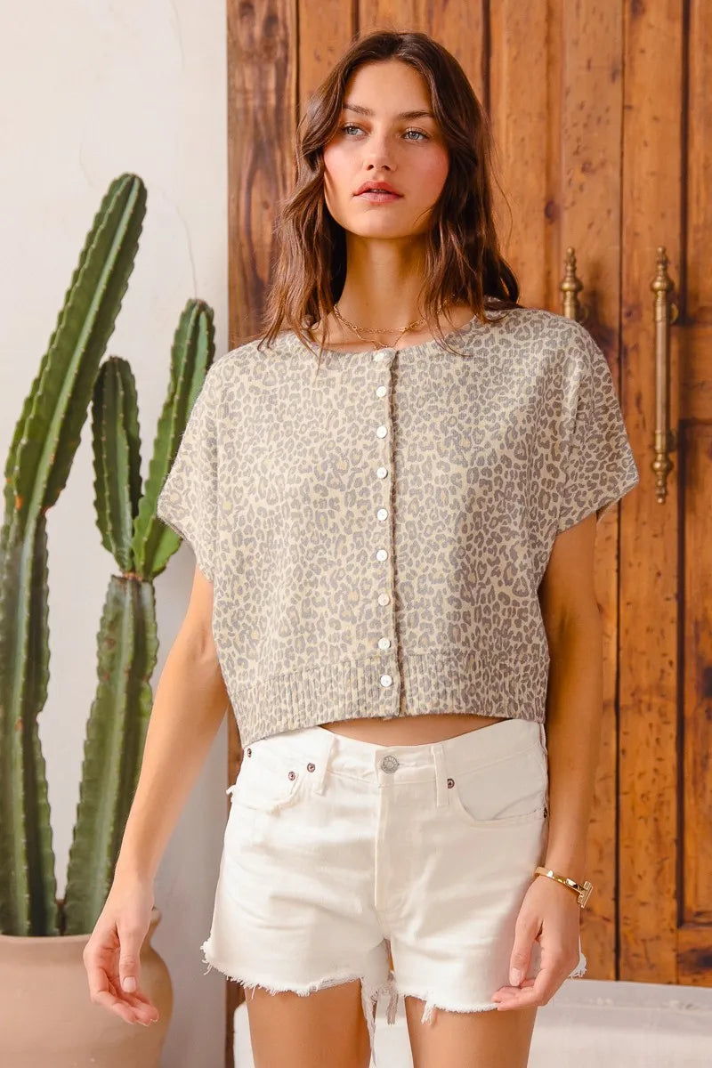 SO ME Leopard Print Button Front Sweater Cardigan - Fashorio