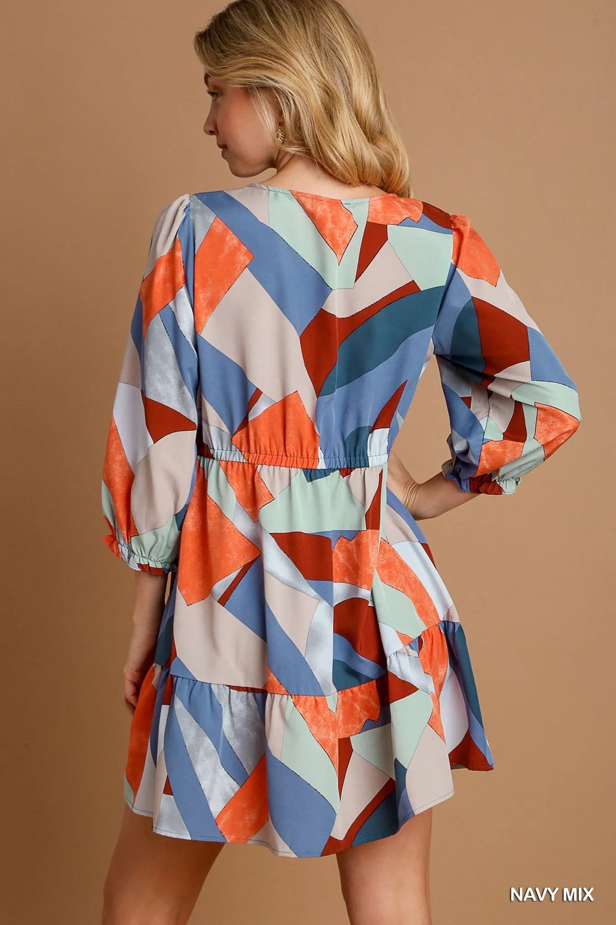 Abstract V Neck Tiered Printed Dress detail