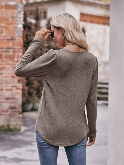 Square Neck Long Sleeve T-Shirt - Fashorio