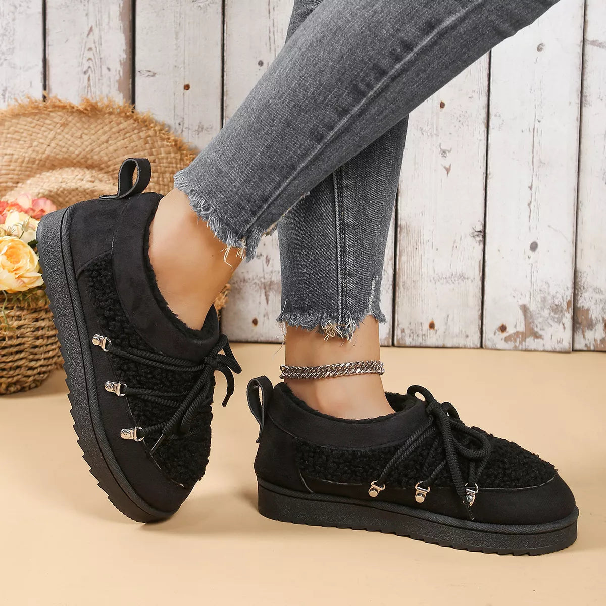 Lace Up Round Toe Platform Ankle Boots back view