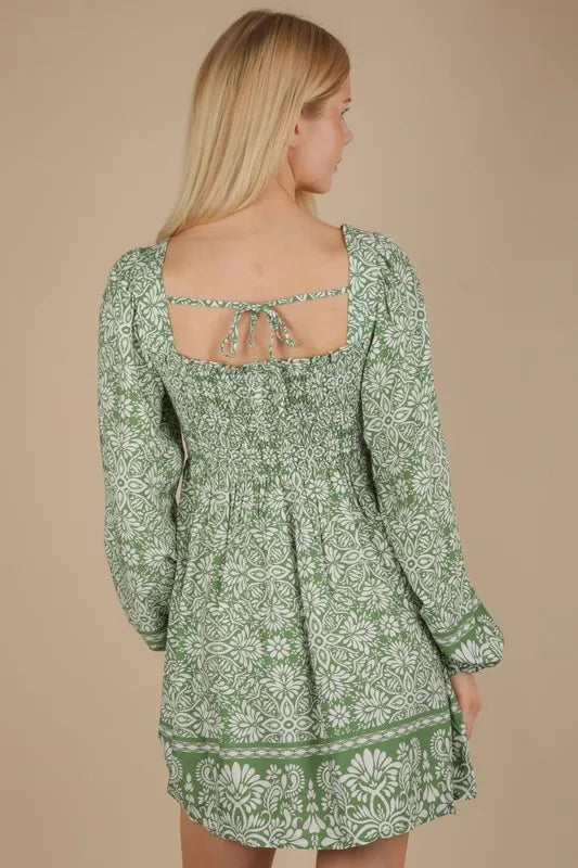 Printed Smocked Chest Boho Mini Dress detail