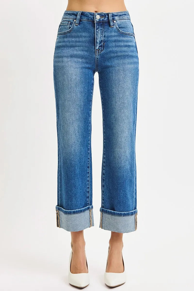 RISEN cuffed hem cropped jeans detail