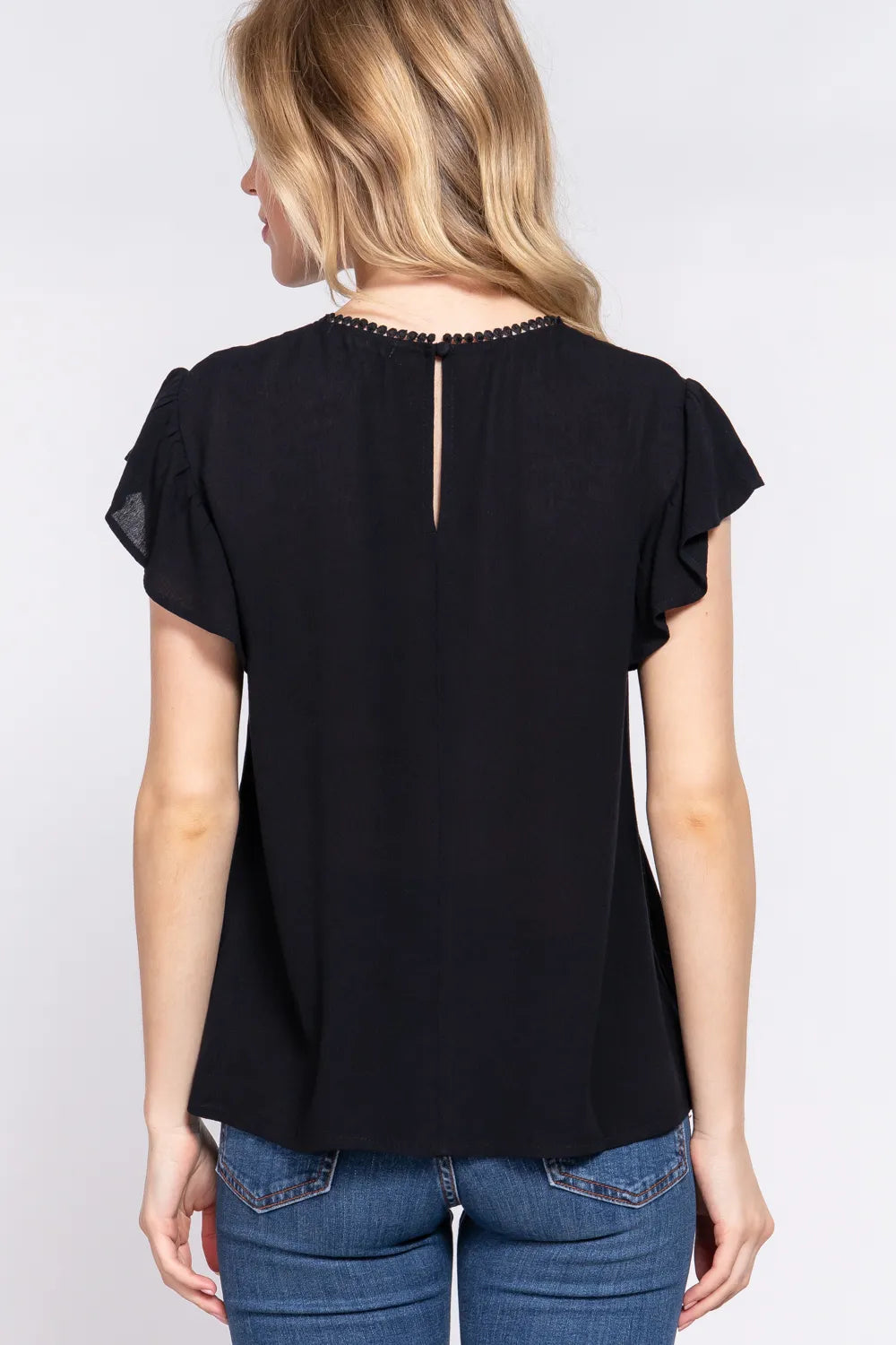 ACTIVE BASIC Ruffle Short Sleeve Crochet Blouse - Fashorio