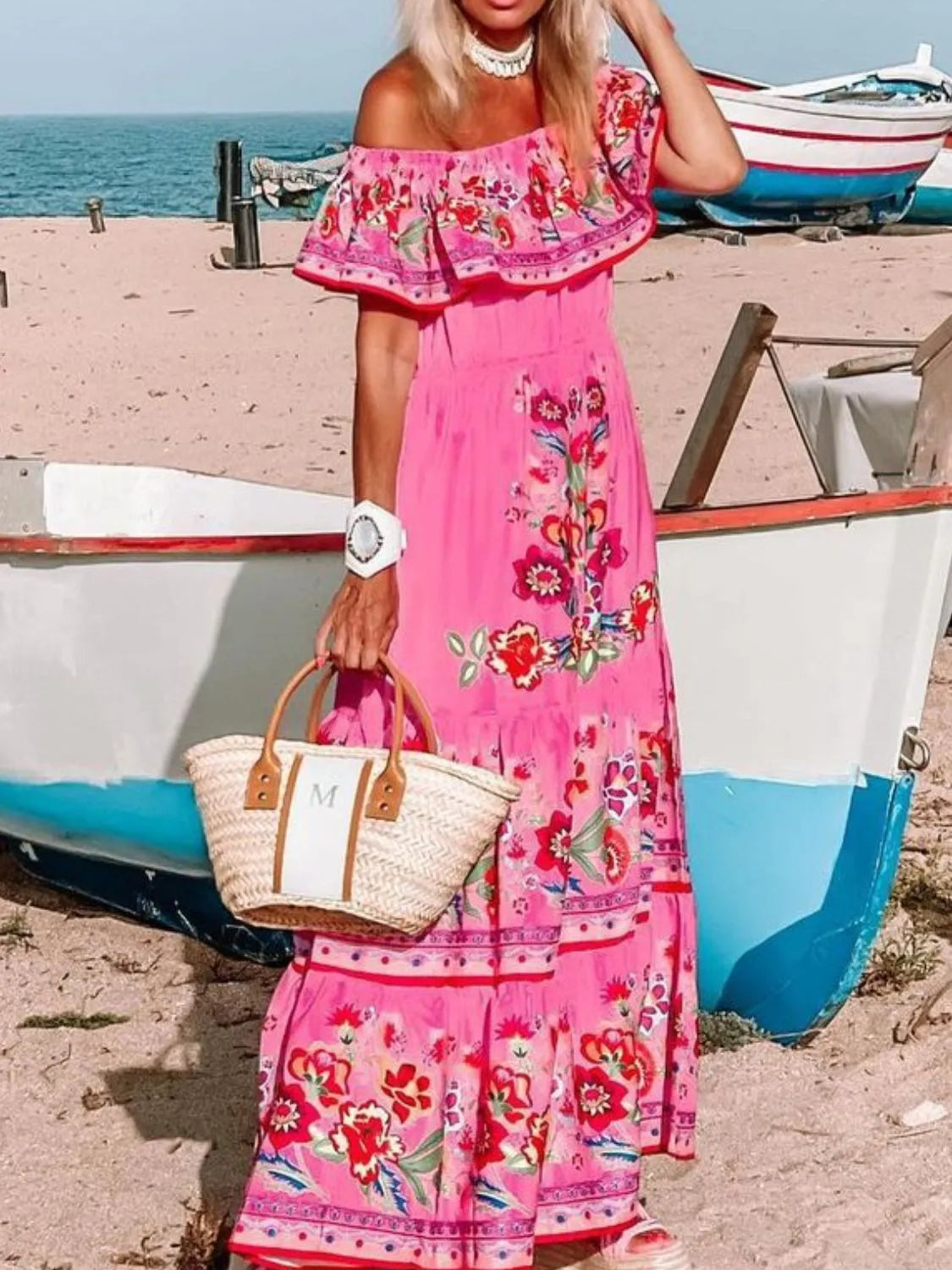 Floral off shoulder ruffle maxi dress view 18
