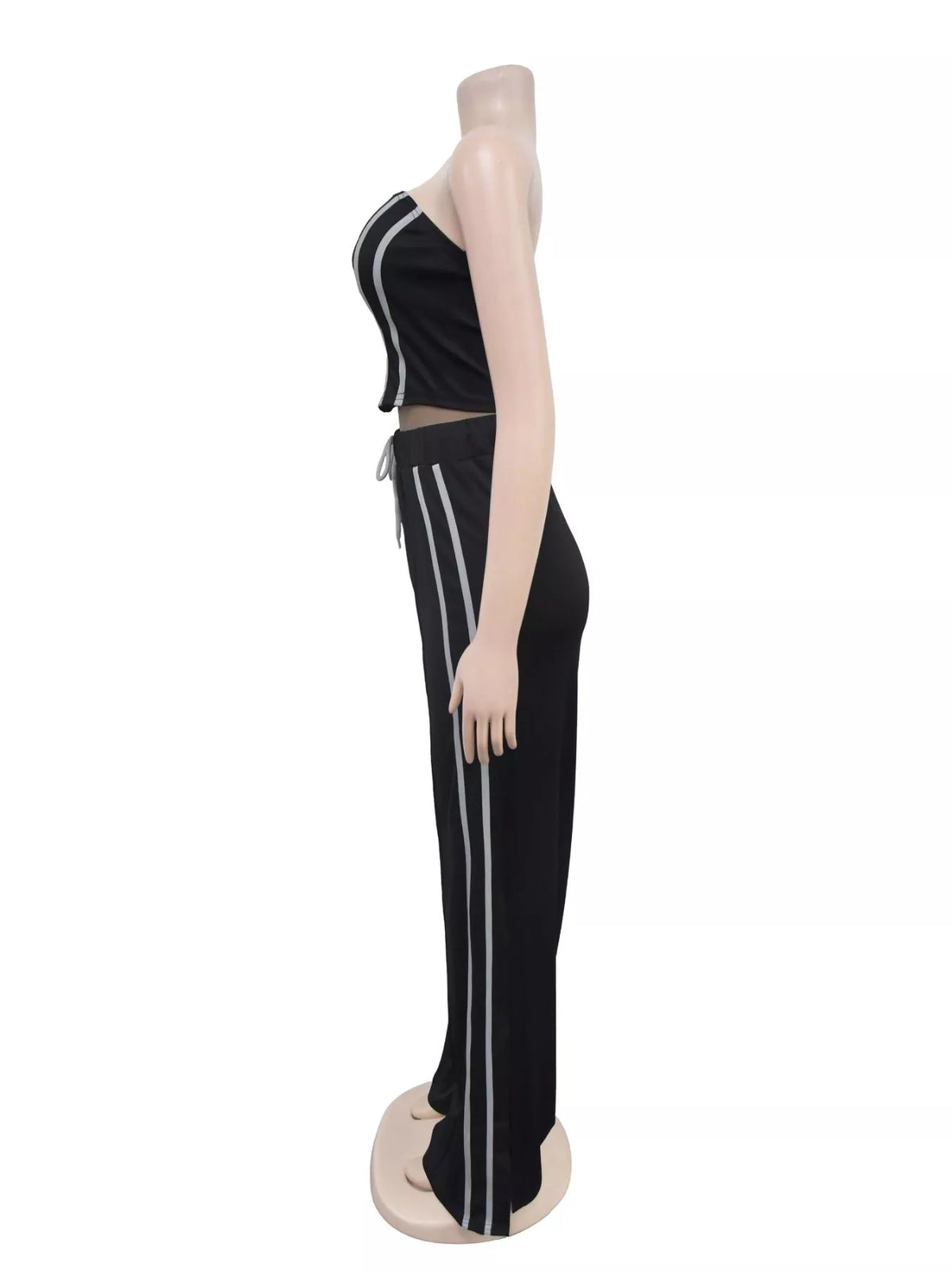 Wide leg pants set drawstring detail