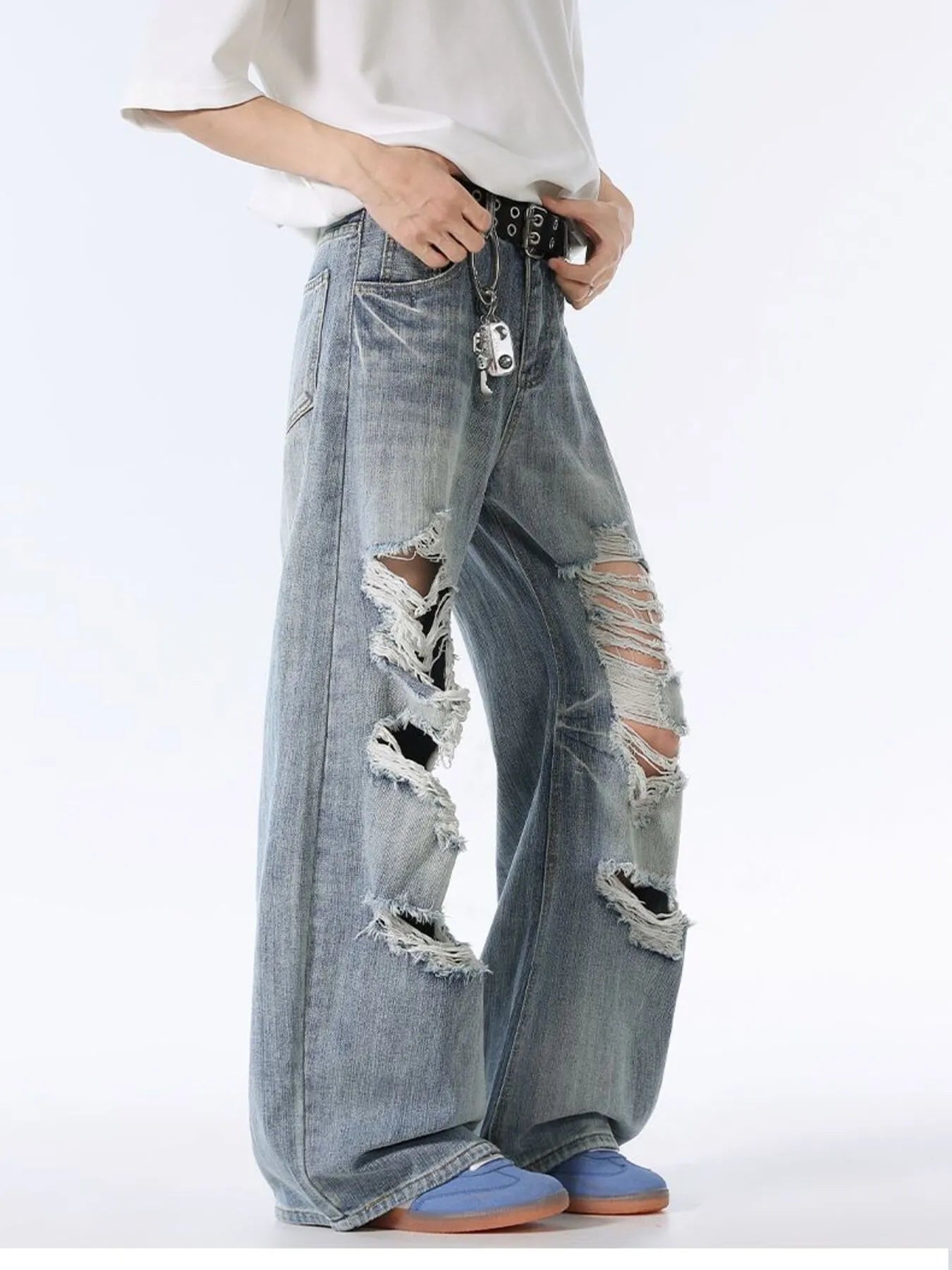 Men's Distressed Wide Leg Baggy Jeans - Fashorio