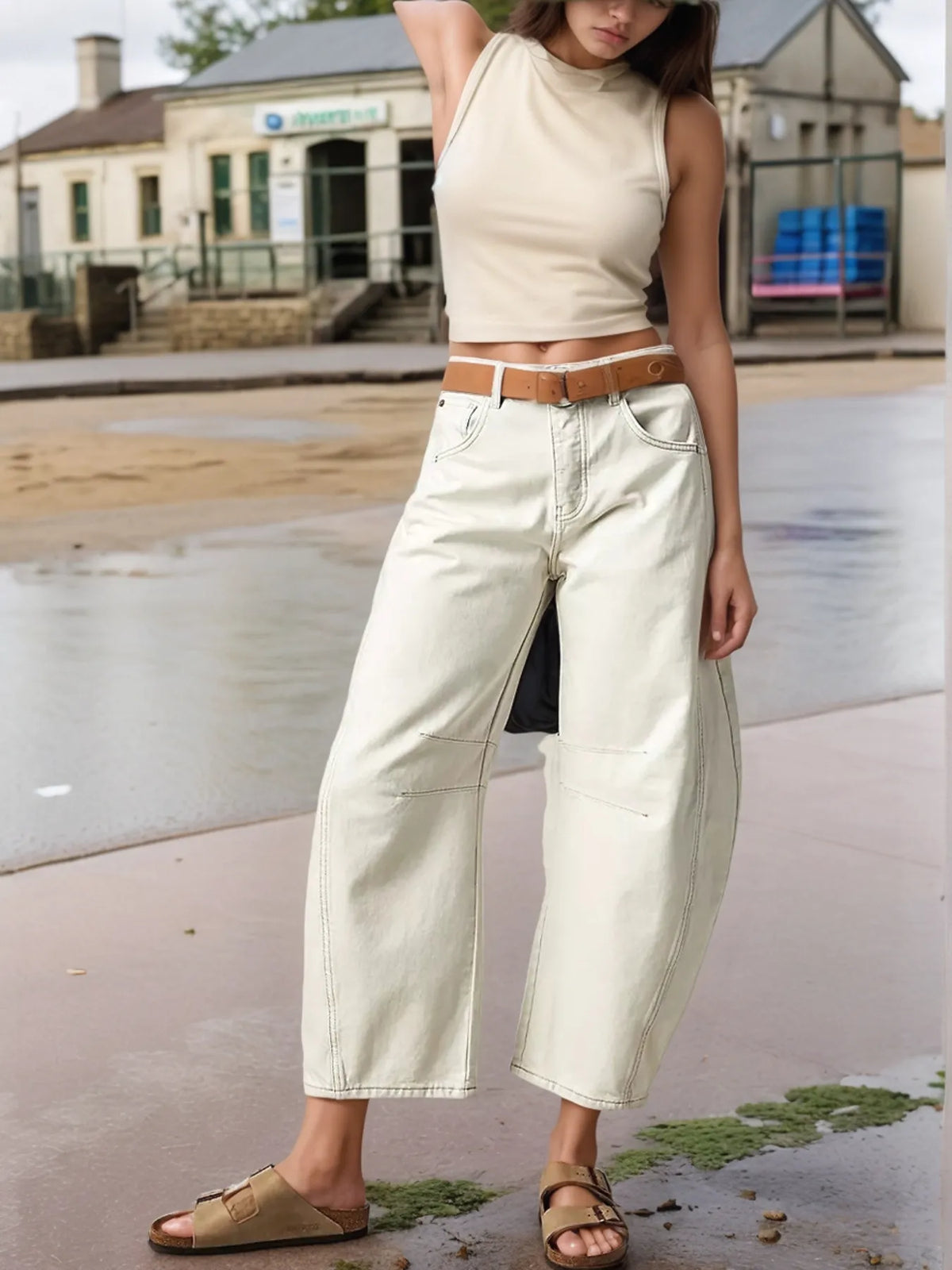 Wide Leg Relaxed Fit Denim Jeans, view 14