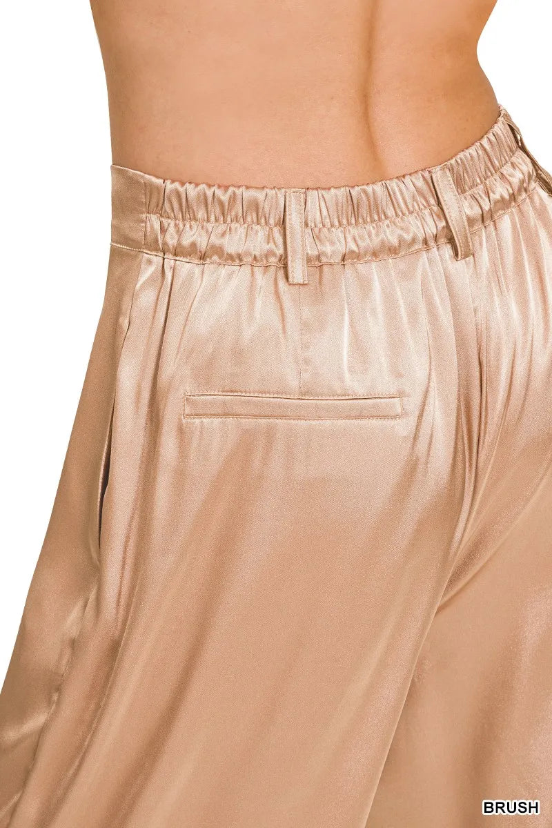 Zenana Wide-Leg Satin Pants - Fashorio